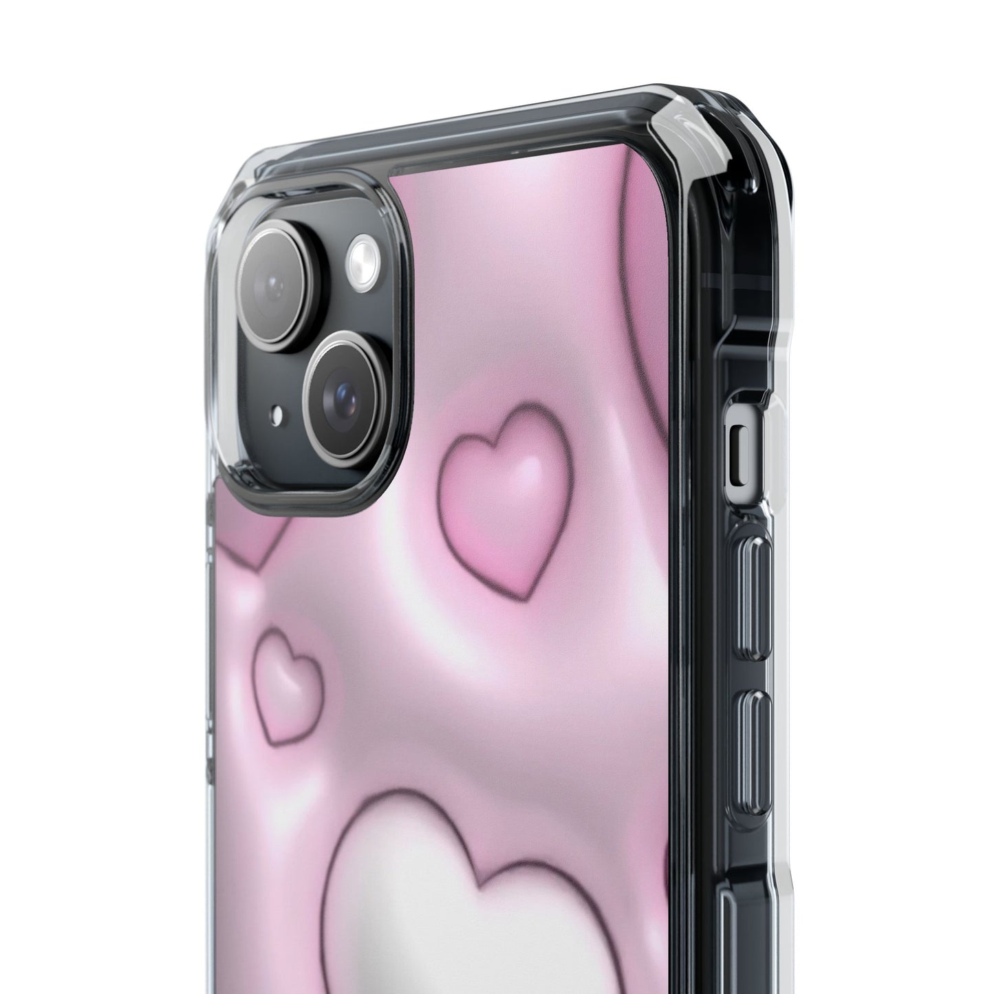 Phone Case - Pink 3D Hearts Pattern Magnetic Clear Impact Cases