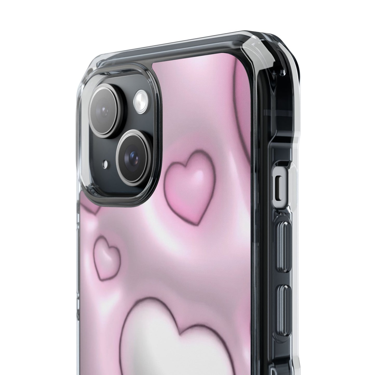 Phone Case - Pink 3D Hearts Pattern Magnetic Clear Impact Cases