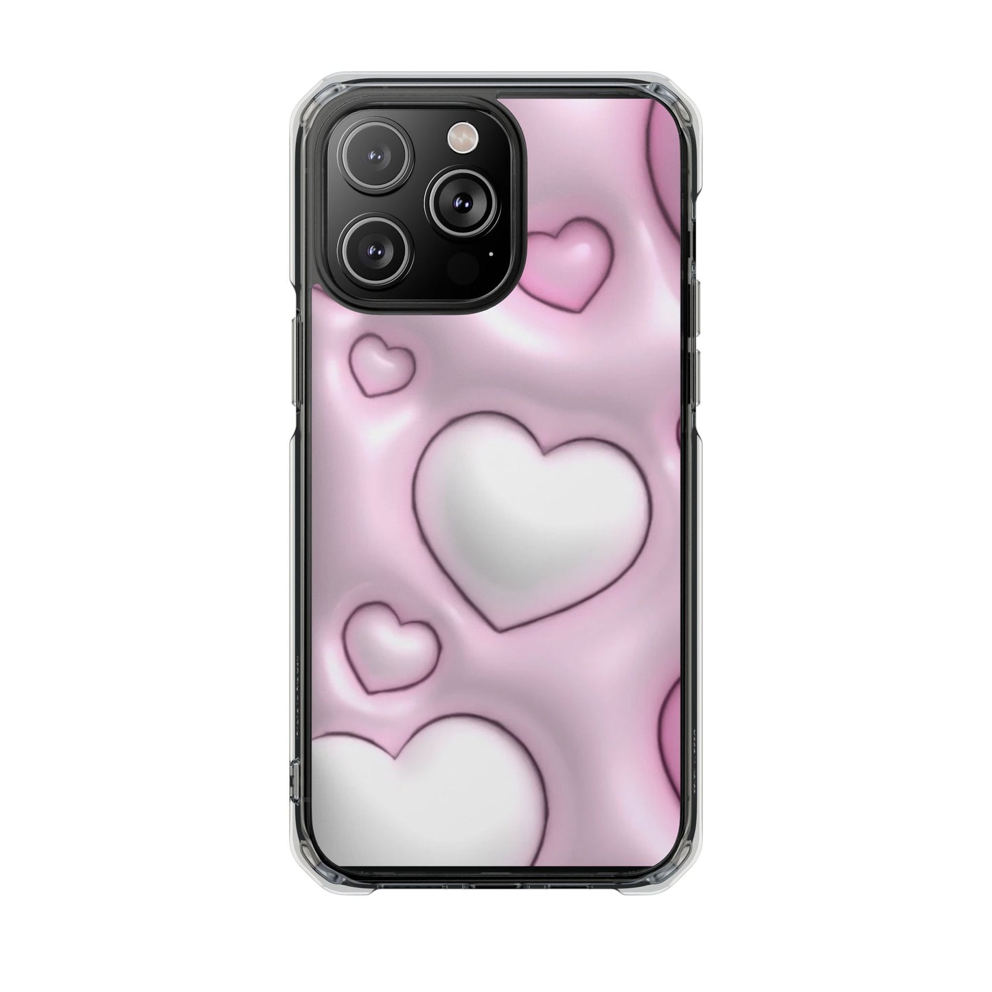 Phone Case - Pink 3D Hearts Pattern Magnetic Clear Impact Cases