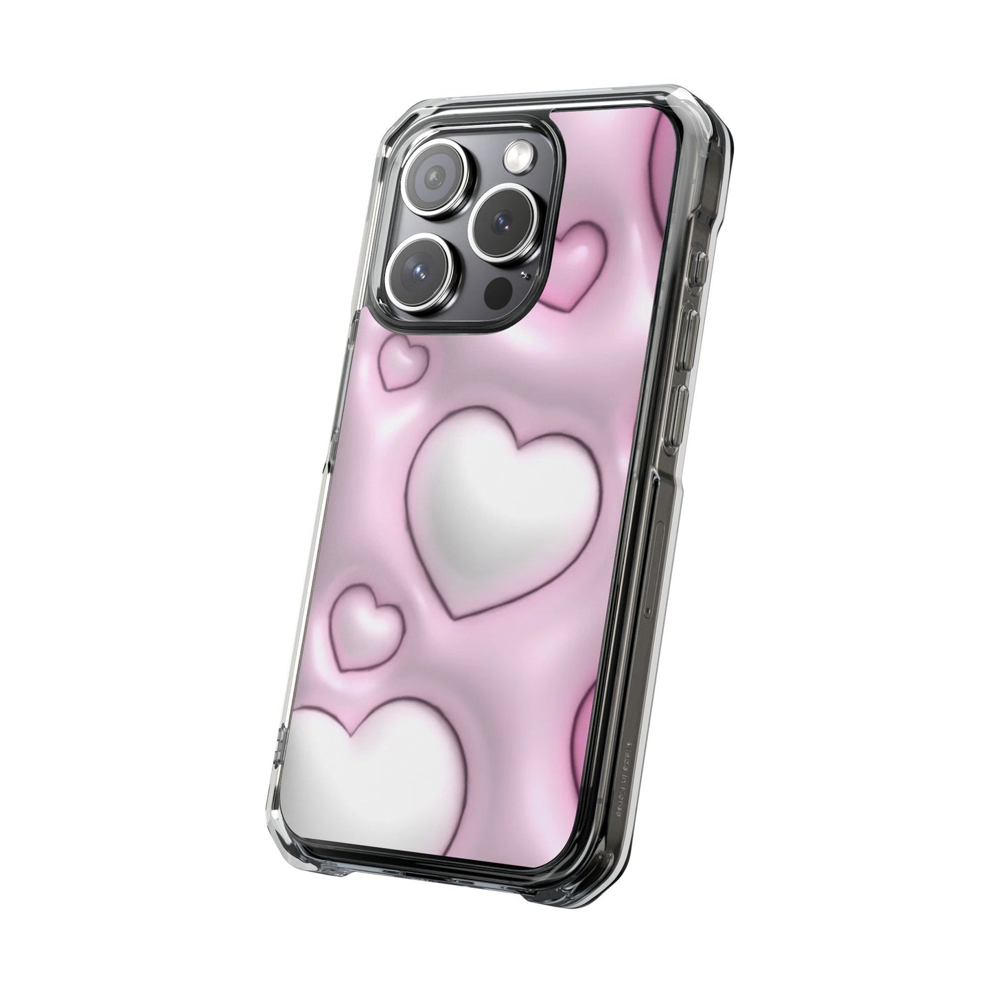 Phone Case - Pink 3D Hearts Pattern Magnetic Clear Impact Cases