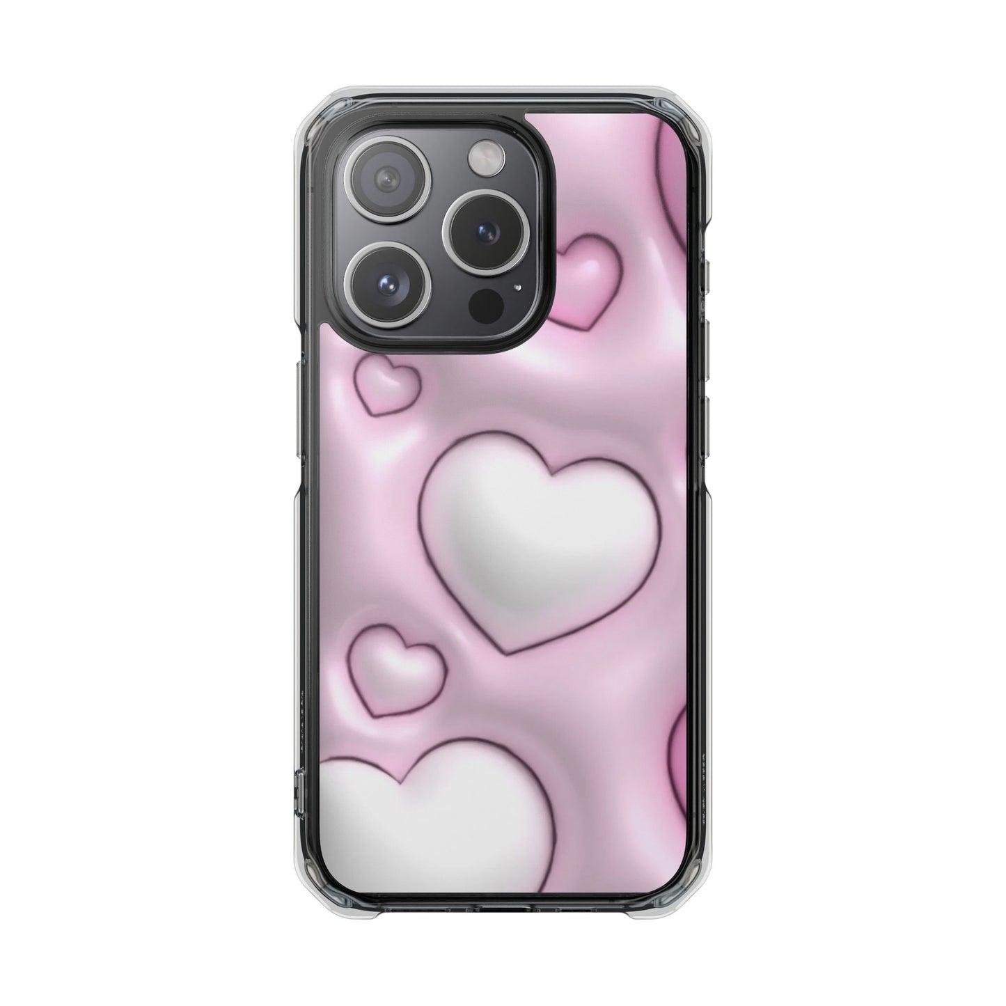 Phone Case - Pink 3D Hearts Pattern Magnetic Clear Impact Cases