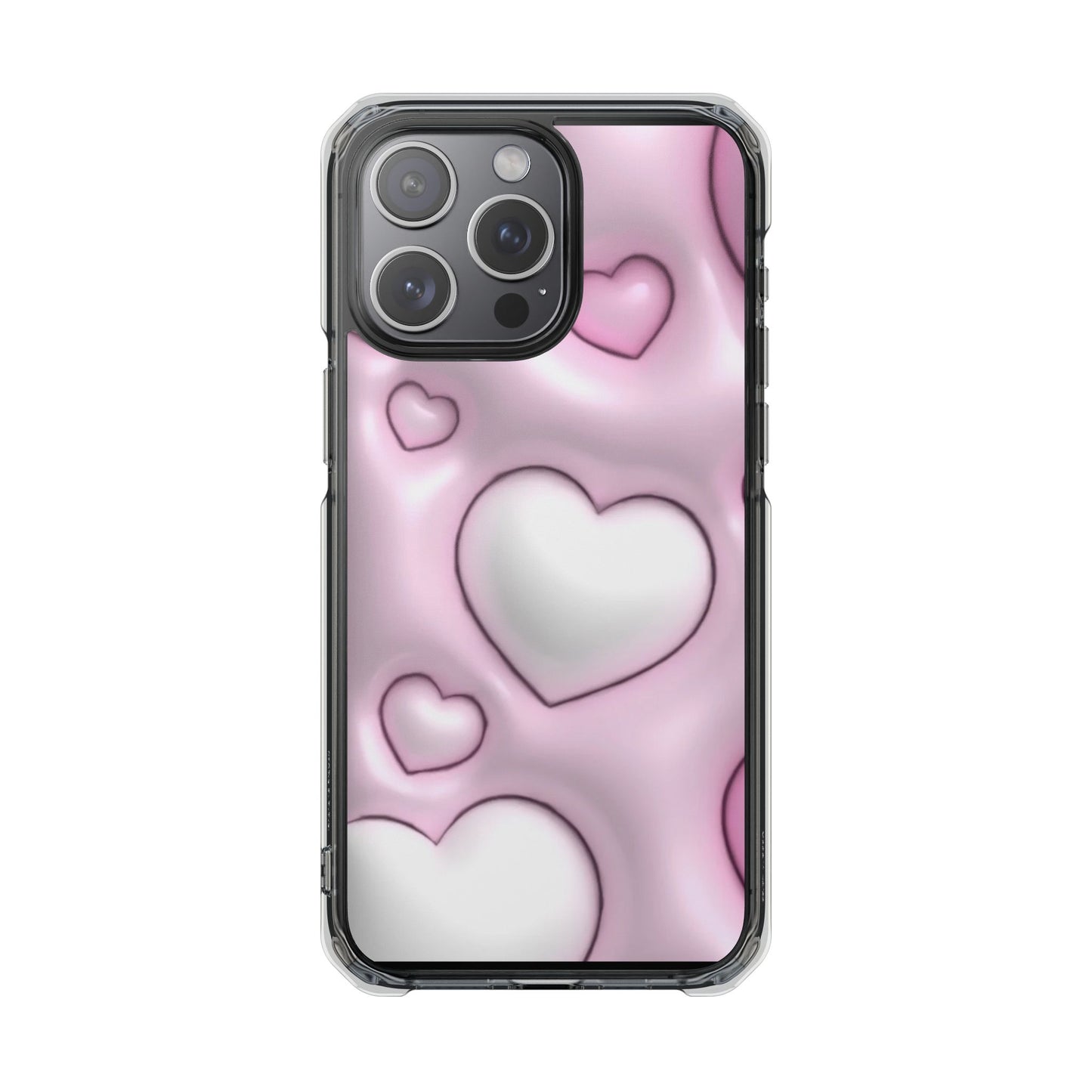 Phone Case - Pink 3D Hearts Pattern Magnetic Clear Impact Cases