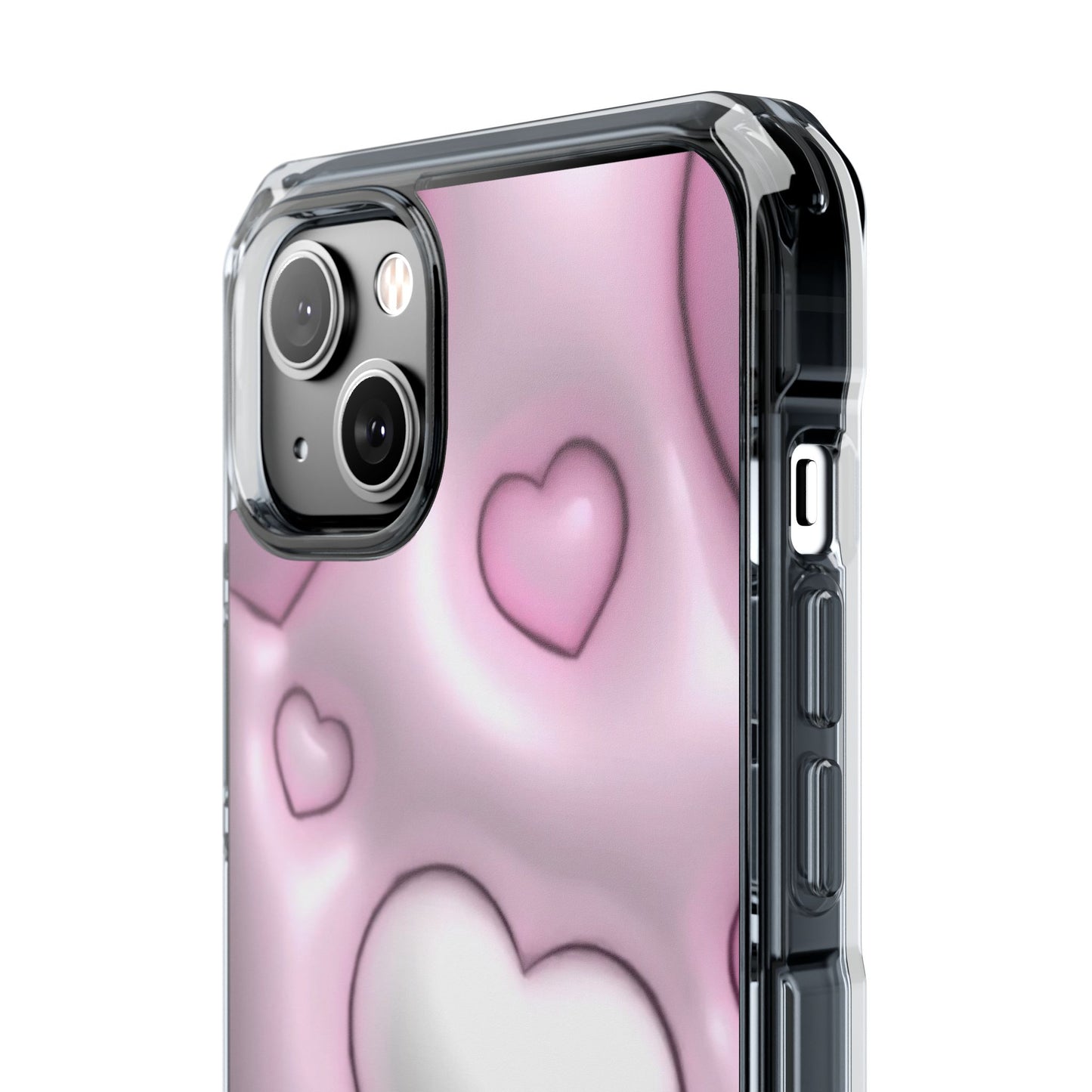 Phone Case - Pink 3D Hearts Pattern Magnetic Clear Impact Cases