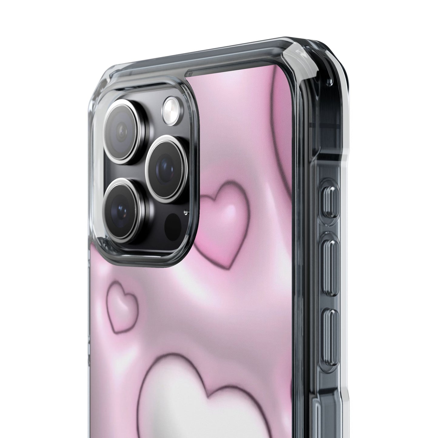 Phone Case - Pink 3D Hearts Pattern Magnetic Clear Impact Cases