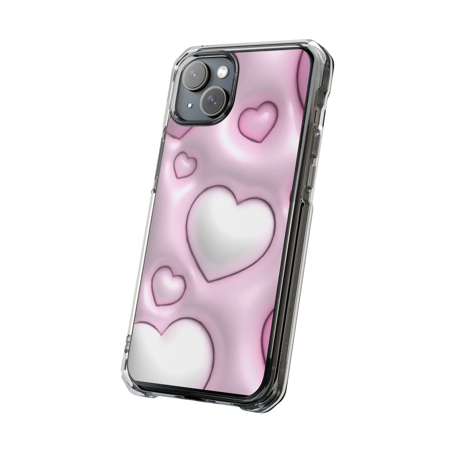 Phone Case - Pink 3D Hearts Pattern Magnetic Clear Impact Cases