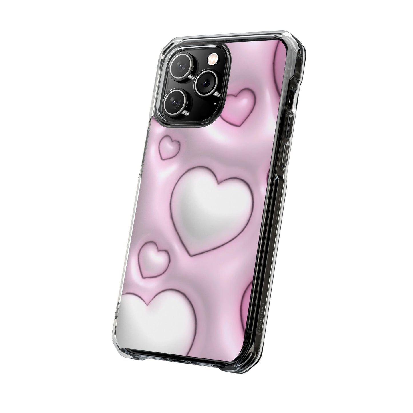 Phone Case - Pink 3D Hearts Pattern Magnetic Clear Impact Cases