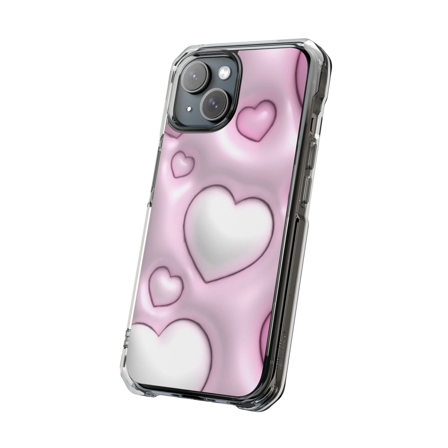 Phone Case - Pink 3D Hearts Pattern Magnetic Clear Impact Cases