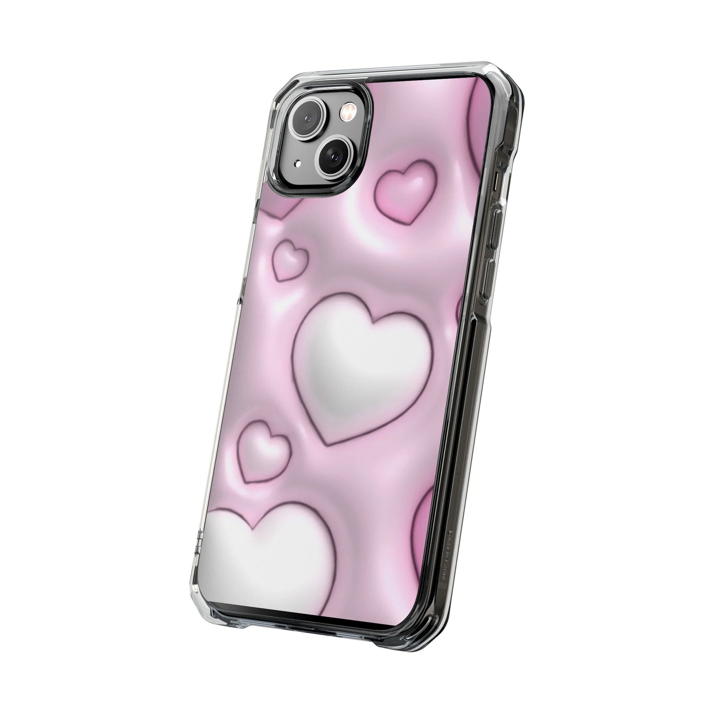 Phone Case - Pink 3D Hearts Pattern Magnetic Clear Impact Cases