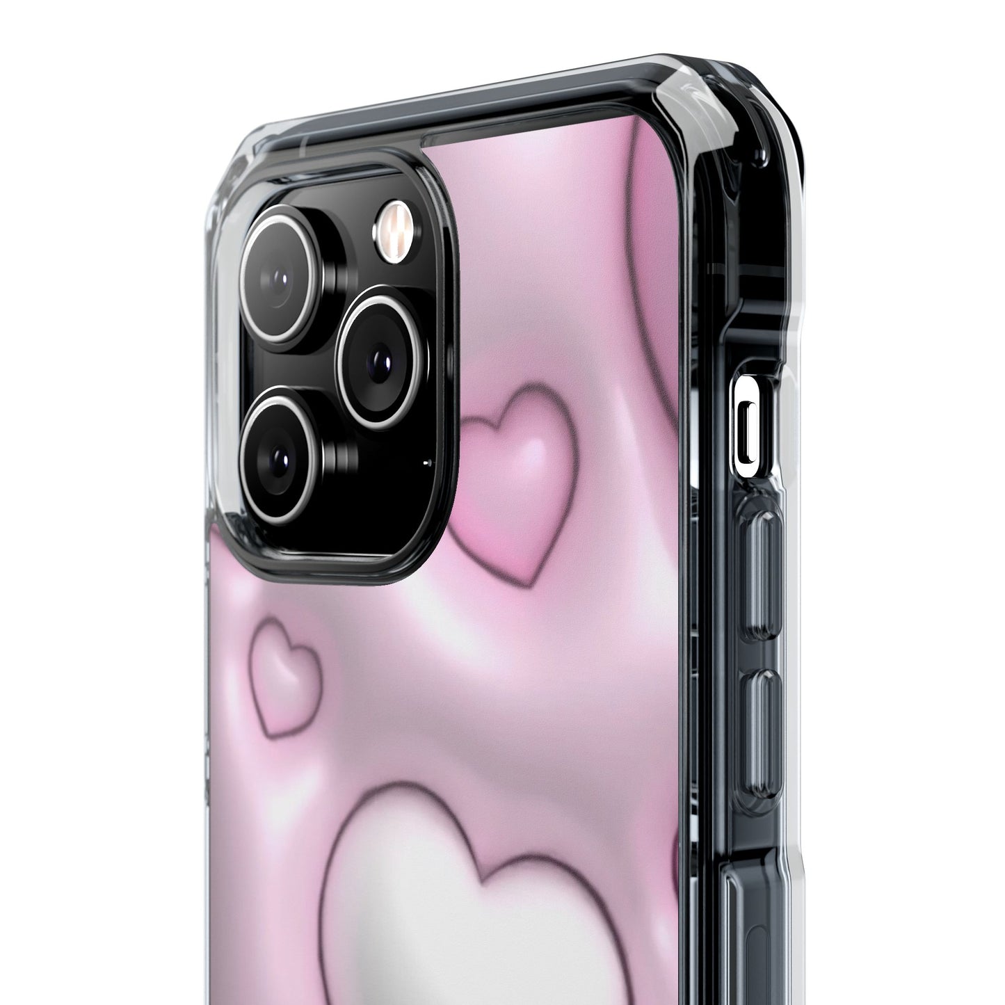 Phone Case - Pink 3D Hearts Pattern Magnetic Clear Impact Cases