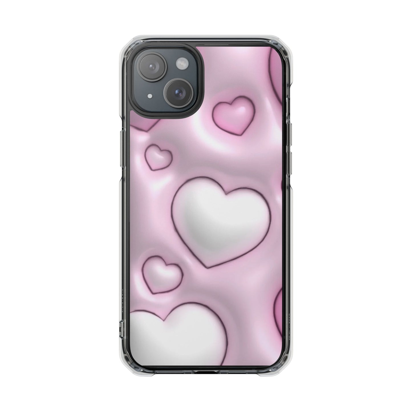 Phone Case - Pink 3D Hearts Pattern Magnetic Clear Impact Cases