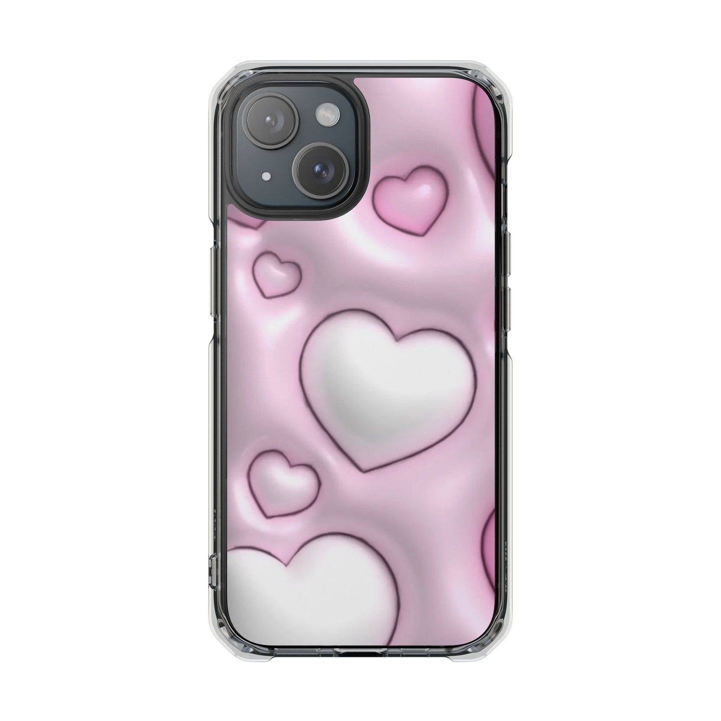 Phone Case - Pink 3D Hearts Pattern Magnetic Clear Impact Cases