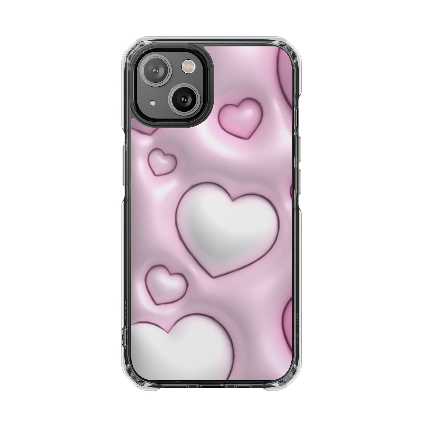 Phone Case - Pink 3D Hearts Pattern Magnetic Clear Impact Cases