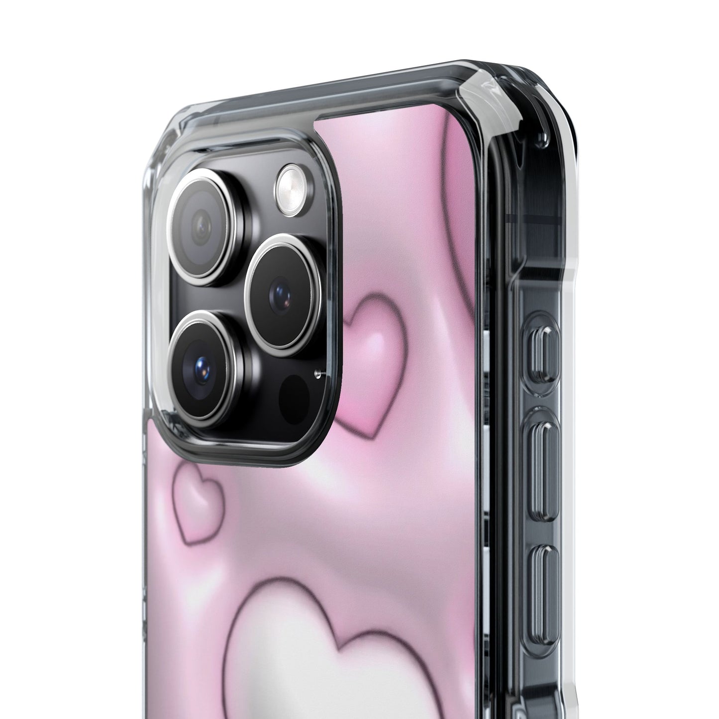 Phone Case - Pink 3D Hearts Pattern Magnetic Clear Impact Cases