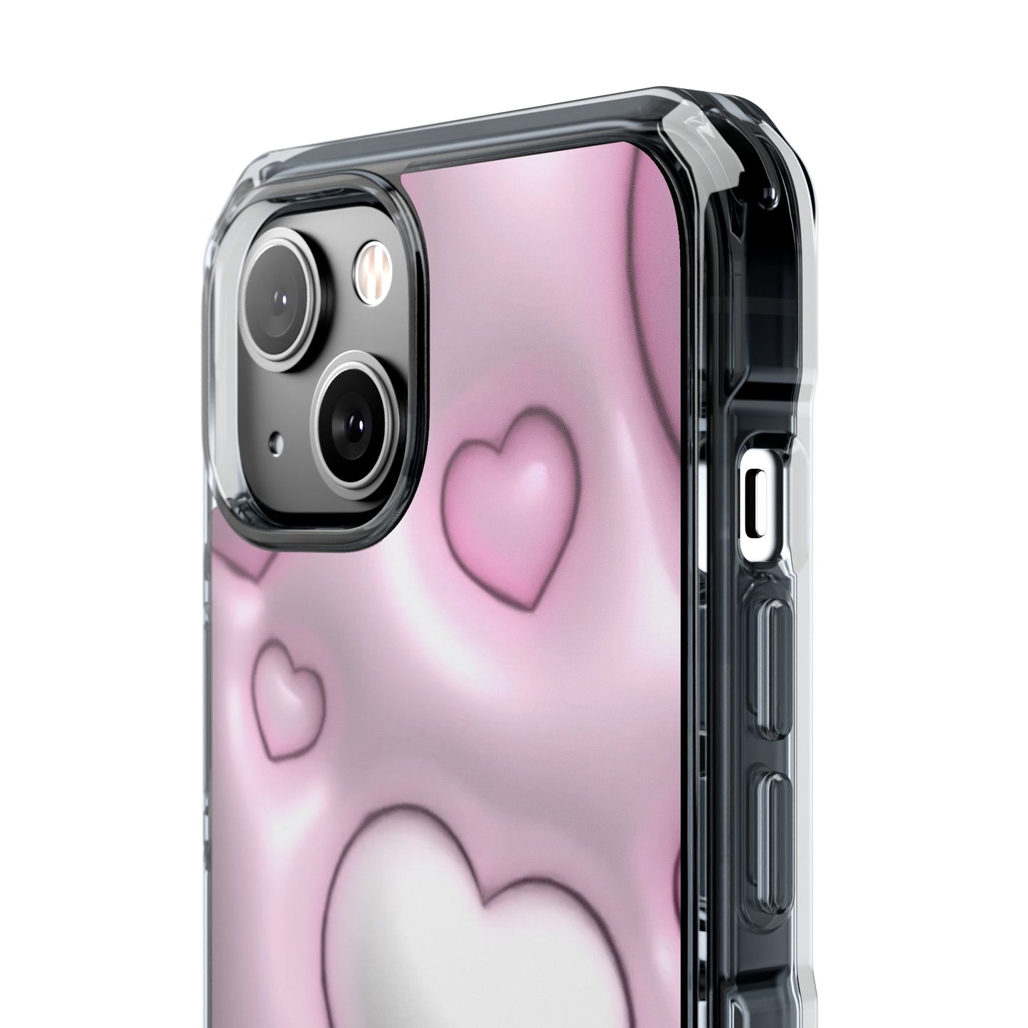 Phone Case - Pink 3D Hearts Pattern Magnetic Clear Impact Cases